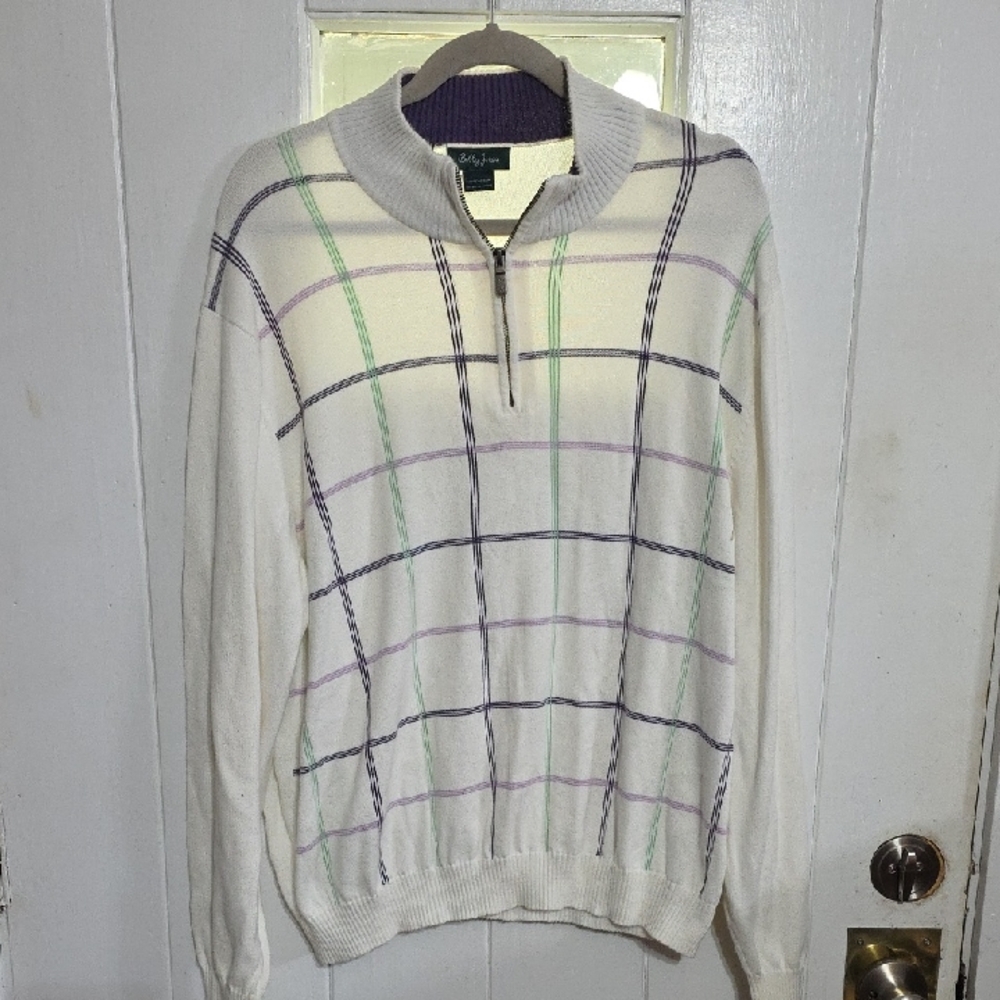 Bobby Jones Mens 1/4 Zip Golf Sweater Striped Mock Neck Sz‎ XL EUC